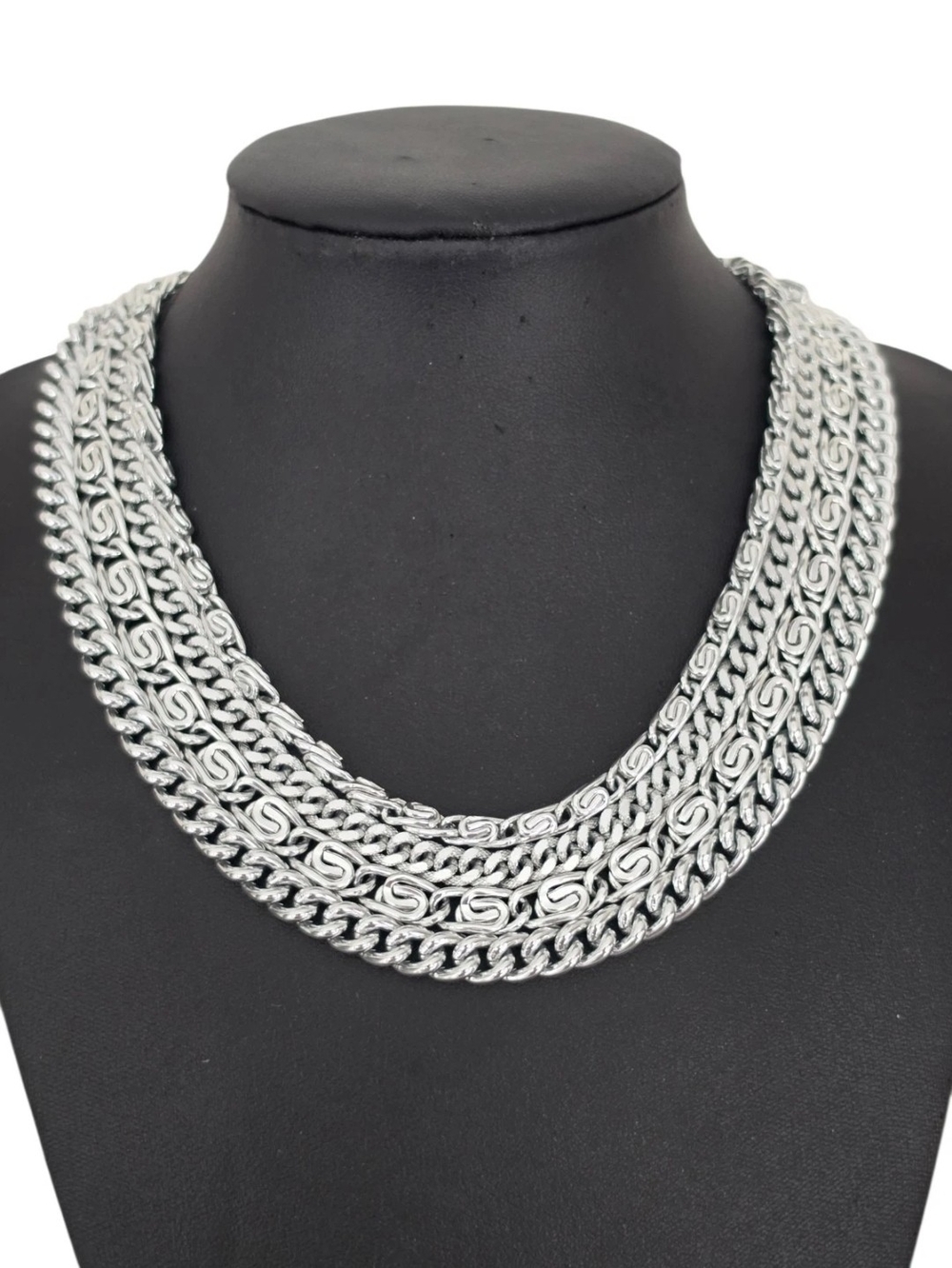Vintage Signed Made In Germany Multistrand Silvertone Layered Mix Chain Necklace
